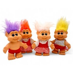Set of 4 Vintage 1991 Russ Troll Dolls 10" Vinyl Trolls‎ Retro 90s Collectible